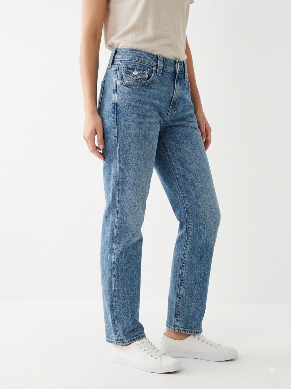 True Religion Ricki Relaxed Straight Jeans 29 Light Wash Painted Pockets Y2K